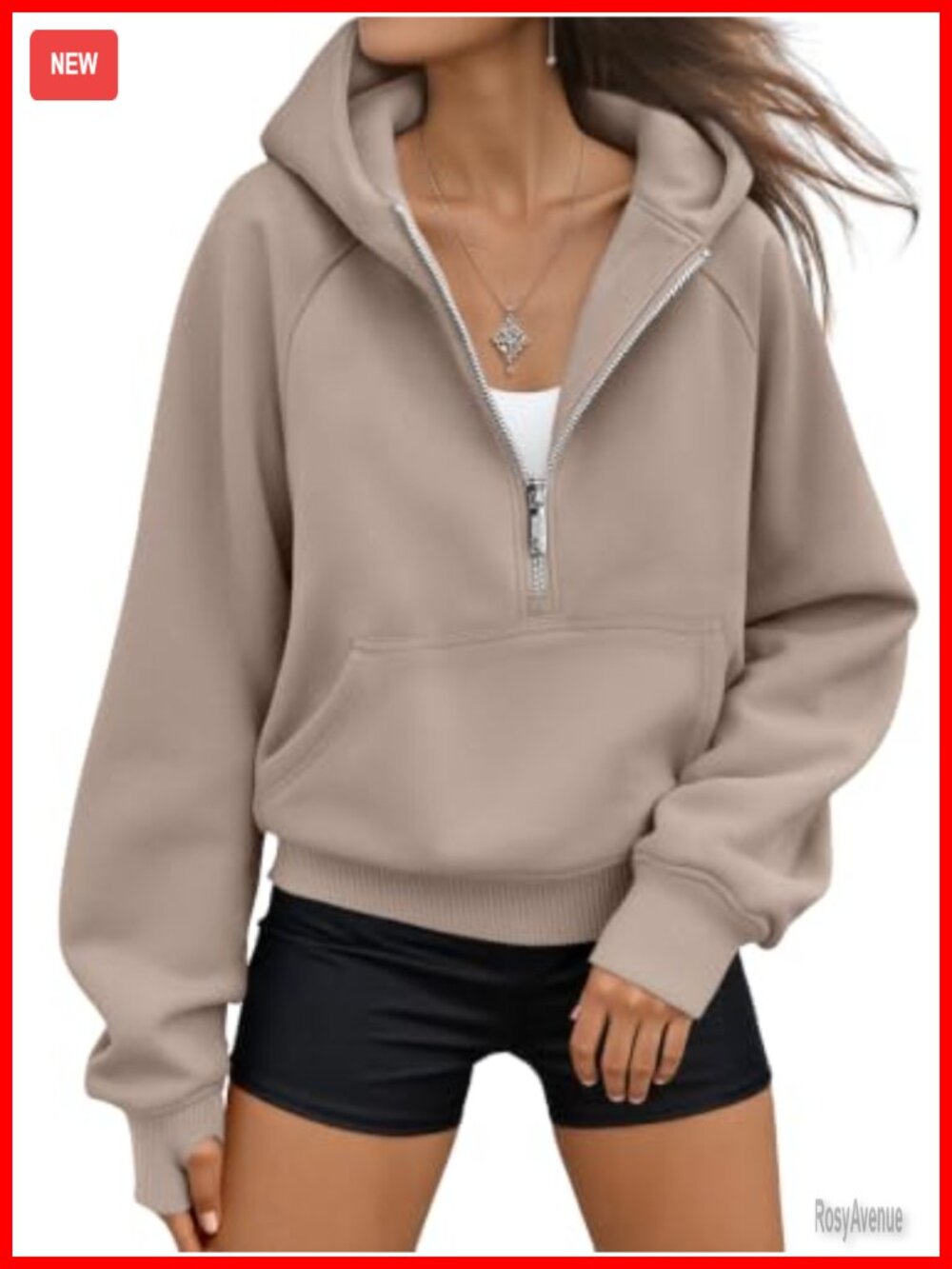 Womens Half Zip Hoodie Fleece Lined Cropped Sweatshirt Casual